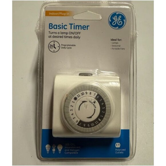 GE Indoor 24‑Hour Mechanical Outlet Timer, 30‑Minute Interval Dial - Picture 1 of 7